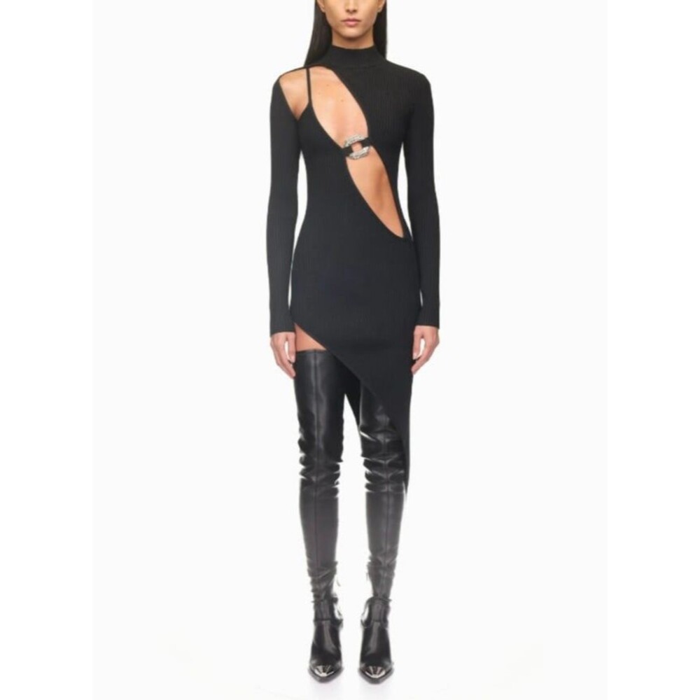 Asymmetric Cut-Out Ribbed Dress S-L - Picture 3 of 12